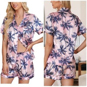 💥 $10 Satin Pajama Set in Pink Coconut Trees